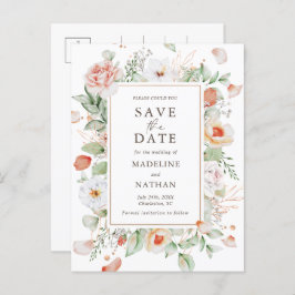Elegante Peach Floral Wasserfarbe Save the Date Ankündigungspostkarte