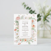Elegante Peach Floral Wasserfarbe Save the Date Ankündigungspostkarte (Stehend Vorderseite)