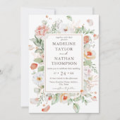Elegante Peach Floral Water Border Wedding Einladung (Vorderseite)
