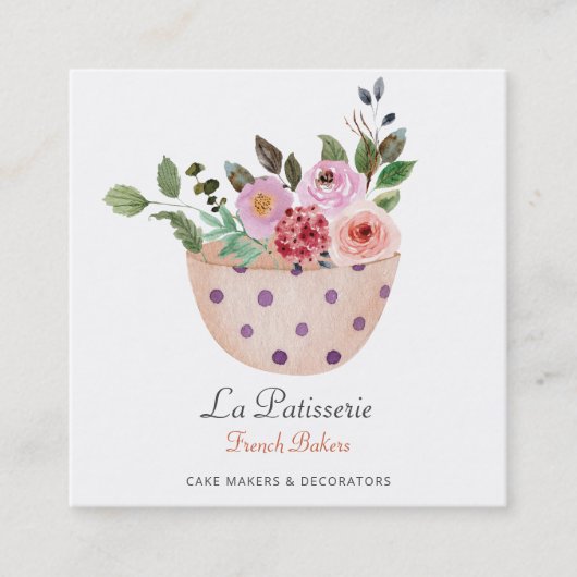 Elegante Peach Floral Wedding Cake Makers Bäckerei Quadratische Visitenkarte (Vorderseite)