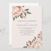 Elegante Peach Floral Wedding Einladung (Vorne/Hinten)