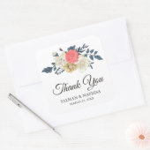 Elegante Peach Floral Wedding Quadratischer Aufkleber (Umschlag)