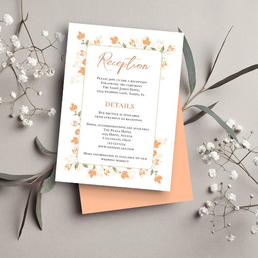 Elegante Peach Floral Wedding Reception Begleitkarte