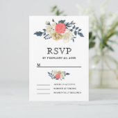 Elegante Peach Floral Wedding RSVP Karte (Stehend Vorderseite)