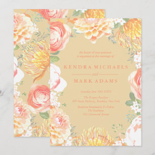Elegante Peach Floral Wreath Einladungen