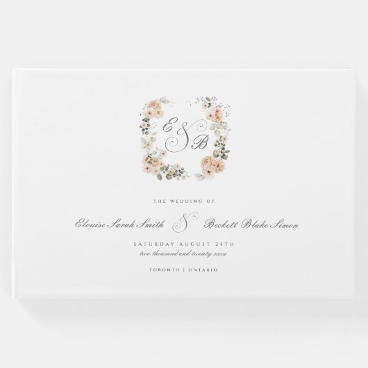 Elegante Peach Garden Floral Wedding Gästebuch (Vorderseite)