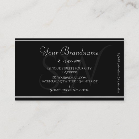 Elegante Peach Glitzer Initials Black Silver Borde Visitenkarte (Rückseite)