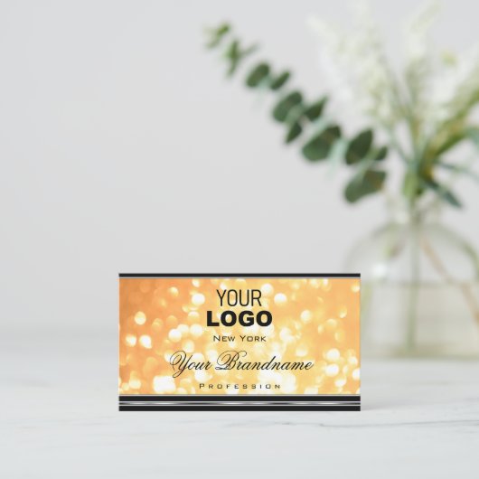 Elegante Peach Glitzer Logo Schwarz und Silber Gre Visitenkarte (Stehend Vorderseite)