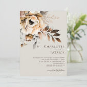 Elegante Peach Gray Brown Watercolor Floral Weddin Einladung (Stehend Vorderseite)