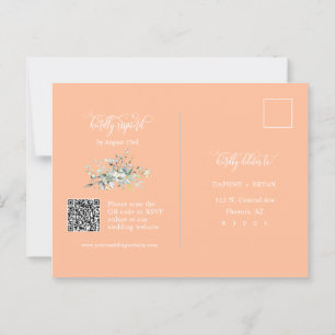 Elegante Peach Green Blätter QR Code Address UAWG Postkarte