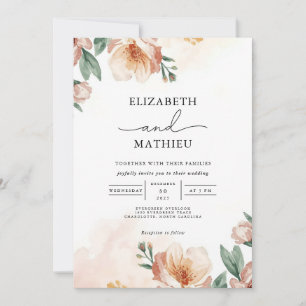 Elegante Peach & Green Botanical Garden Wedding Einladung