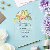 Elegante Peach & Greenery Blumenzehen Acryleinladungen (Insitu (Hochzeit))