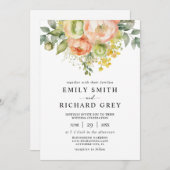 Elegante Peach & Greenery Blumenzehen Einladung (Vorne/Hinten)