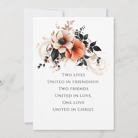 Elegante Peach Grey Floral Bible Christliche Hochz Einladung (Rückseite)