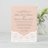 Elegante Peach Lace Wedding Einladung (Stehend Vorderseite)