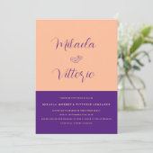 Elegante Peach Lila Wedding Einladung (Stehend Vorderseite)