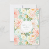 Elegante Peach Mint Aquamarine Blumenkarten Hochze RSVP Karte (Rückseite)