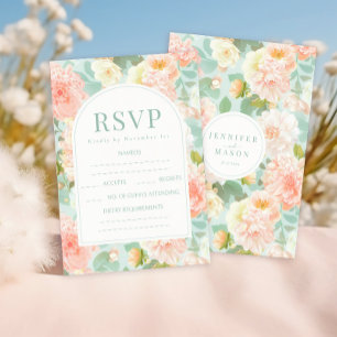 Elegante Peach Mint Aquamarine Blumenkarten Hochze RSVP Karte