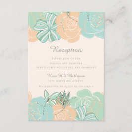 Elegante Peach Mint Floral Hochzeitsempfehlung Begleitkarte