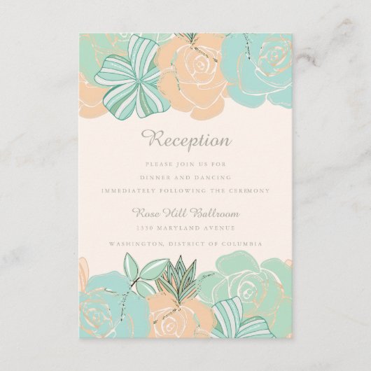 Elegante Peach Mint Floral Hochzeitsempfehlung Begleitkarte (Vorderseite)
