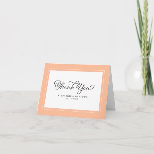 Elegante Peach Modern Chic Borders Wedding Guest Dankeskarte (Vorderseite)