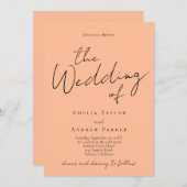 Elegante Peach Moderne schicke Typografie Hochzeit Einladung (Vorne/Hinten)