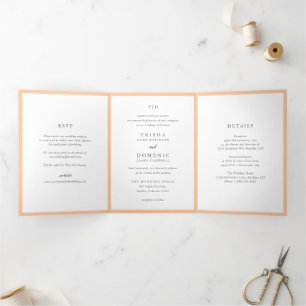 Elegante Peach Monogram Moderne Hochzeit Dreifach Gefaltete Einladung