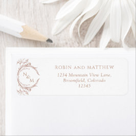 Elegante Peach Monogram Wedding Rücksendeadresse