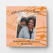 Elegante Peach Musiknotens Paare Valentine Foto Fotoplatte (Vorderseite)