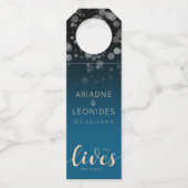 Elegante Peach Oceanic Blue Wedding 2 Lives 1 Stoc Flaschenanhänger (Rückseite)