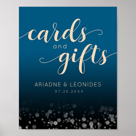 Elegante Peach Oceanic Blue Wedding Cards Geschenk Poster (Vorne)