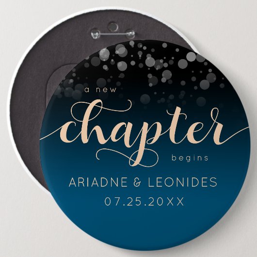 Elegante Peach Oceanic Blue Wedding ein neues Kapi Button (Vorne & Hinten)