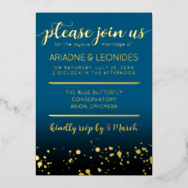 Elegante Peach Oceanic Blue Wedding ein neues Kapi Folieneinladung