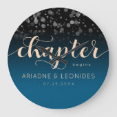 Elegante Peach Oceanic Blue Wedding ein neues Kapi Große Wanduhr (Vorderseite)