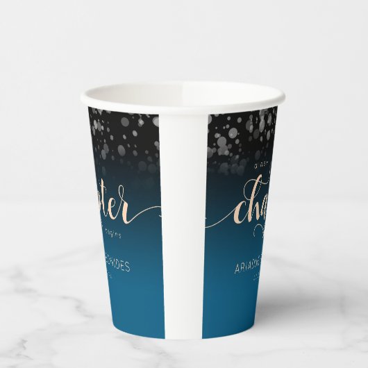 Elegante Peach Oceanic Blue Wedding ein neues Kapi Pappbecher (Links)