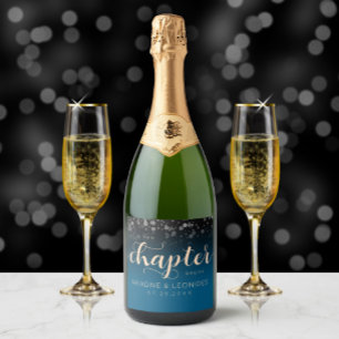 Elegante Peach Oceanic Blue Wedding ein neues Kapi Schaumweinetikett