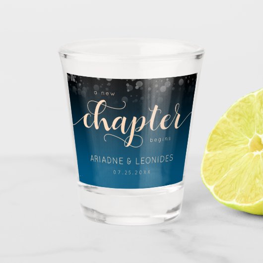 Elegante Peach Oceanic Blue Wedding ein neues Kapi Schnapsglas (Vorderseite)