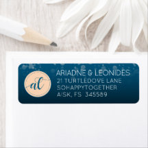 Elegante Peach Oceanic Blue Wedding Initials