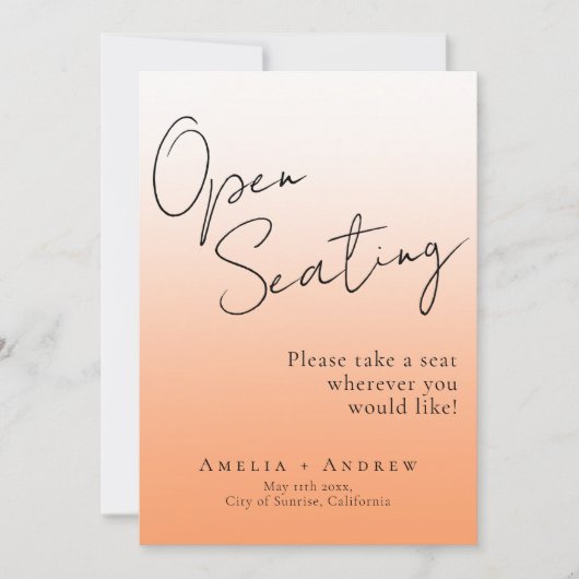 Elegante Peach Orange Fuzz Hochzeit Open Seating (Vorderseite)
