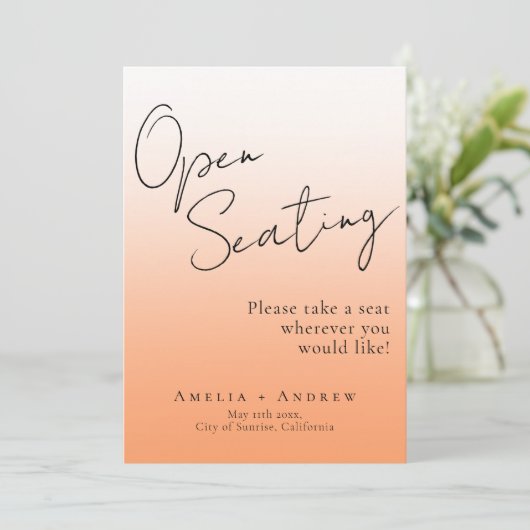 Elegante Peach Orange Fuzz Hochzeit Open Seating (Stehend Vorderseite)