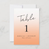Elegante Peach Orange Fuzz Wedding Tischnummer (Vorderseite)
