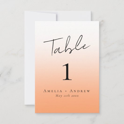 Elegante Peach Orange Fuzz Wedding Tischnummer (Vorderseite)