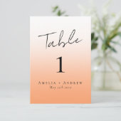 Elegante Peach Orange Fuzz Wedding Tischnummer (Stehend Vorderseite)