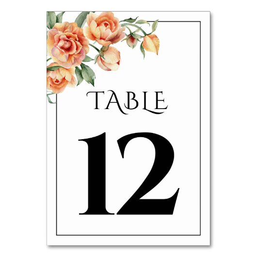 Elegante Peach Peony Blume Hochzeit im Blumengefle Tischnummer (Vorderseite)