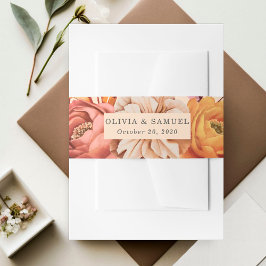 Elegante Peach Pink Brown Orange Blumenhochzeit Einladungsbanderole