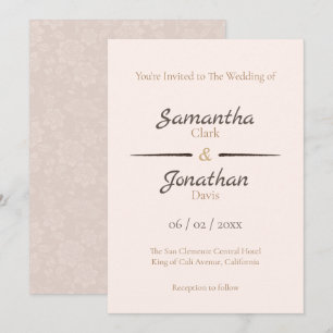 Elegante Peach Rose auf Back Wedding Einladung