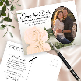 Elegante Peach Rose & Foto Hochzeit speichern das  Ankündigungspostkarte