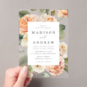 Elegante Peach Rose Hochzeit Acryleinladungen (Insitu (Handheld))