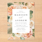 Elegante Peach Rose Hochzeit Acryleinladungen (Vorderseite)