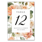 Elegante Peach Rose Hochzeit Tischnummer (Vorderseite)